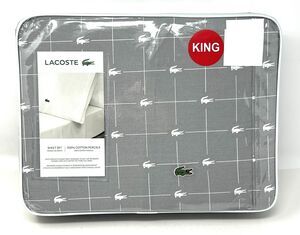Lacoste KING Sheet Set Grey Steel All Cotton Percale SLICE Crocodile Logo